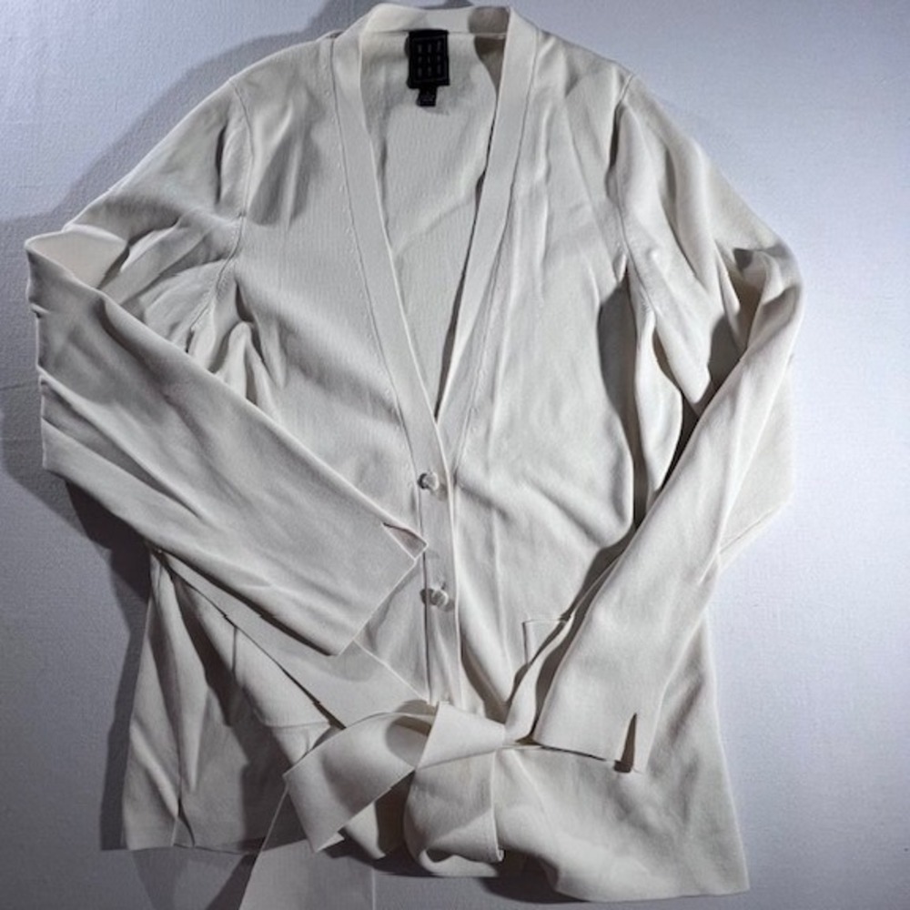 Due Per Due Cardigan Women Large Cream Tie Waist Ribbed V-Neck Button Front